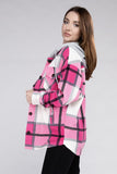 Plaid Drawstring Hooded Fleece Shacket - Multiple colors