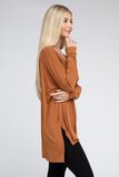 Dolman Long Sleeve V-Neck Side Slit High-Low Hem Top - Multiple color options