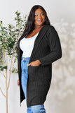 Ribbed Open Front Long Sleeve Cardigan With Pockets - 5 Color Options