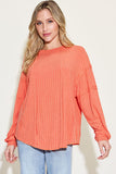 Ribbed Round Neck Long Sleeve Top - Multiple Color Options