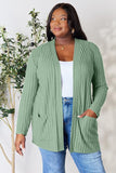 Ribbed Open Front Cardigan With Front Pockets - Color Options