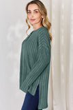 Ribbed Half Button Long Sleeve High-Low Top - Multiple Colors Available