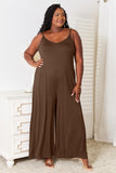 Soft Rayon Spaghetti Strap Tied Wide Leg Jumpsuit - 3 Color Options