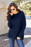 Ribbed Round Neck Long Sleeve Knit Top-multiple color options