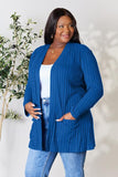 Ribbed Open Front Cardigan With Front Pockets - Color Options