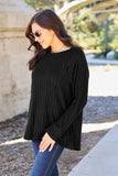 Ribbed Round Neck Long Sleeve Knit Top-multiple color options