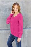 V-Neck Lantern Sleeve Blouse - multiple color options