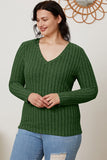 Ribbed V-Neck Long Sleeve Top - Multiple Colors Available