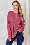 Ribbed Half Button Long Sleeve High-Low Top - Multiple Colors Available