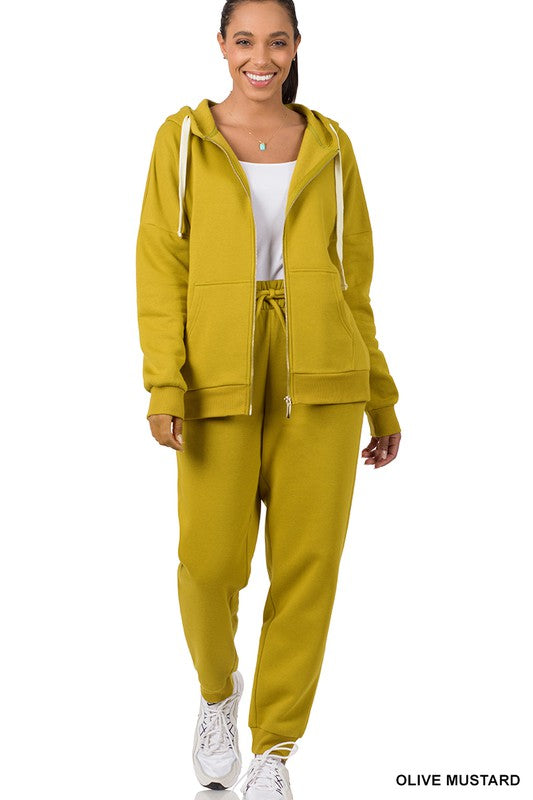 ZIPPER HOODIE SWEAT JACKET & SWEAT PANTS SET - 3 Colors