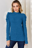 Ribbed Mock Neck Puff Sleeve Top - Multiple Colors Available