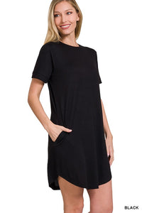 ROLLED SHORT SLEEVE ROUND NECK DRESS