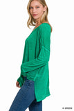 MELANGE BURNOUT DOLMAN SLEEVE V-NECK TOP