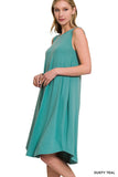 SLEEVELESS ROUND NECK ROUND HEM MIDI DRESS - Multiple Colors