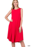 SLEEVELESS ROUND NECK ROUND HEM MIDI DRESS - Multiple Colors