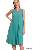 SLEEVELESS ROUND NECK ROUND HEM MIDI DRESS - Multiple Colors