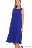 SLEEVELESS ROUND NECK ROUND HEM MIDI DRESS - Multiple Colors