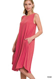 SLEEVELESS ROUND NECK ROUND HEM MIDI DRESS - Multiple Colors