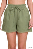 LINEN FRAYED HEM DRAWSTRING SHORTS WITH POCKETS - Multiple color options