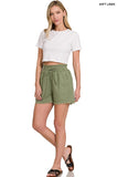 LINEN FRAYED HEM DRAWSTRING SHORTS WITH POCKETS - Multiple color options