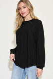 Ribbed Round Neck Long Sleeve Top - Multiple Color Options