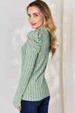 Ribbed Mock Neck Puff Sleeve Top - Multiple Colors Available