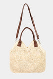 Straw Braided Faux Leather Strap Shoulder Bag