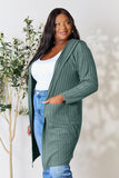 Ribbed Open Front Long Sleeve Cardigan With Pockets - 5 Color Options