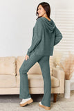 Ribbed Drawstring Hooded Top and Straight Pants Set - multiple colors