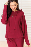 Ribbed Drawstring Hooded Top and Straight Pants Set - multiple colors