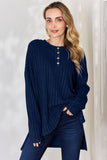 Ribbed Half Button Long Sleeve High-Low Top - Multiple Colors Available