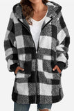 Double Take Plaid Long Sleeve Hooded Coat