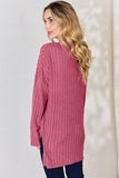 Ribbed Half Button Long Sleeve High-Low Top - Multiple Colors Available