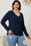 Ribbed V-Neck Long Sleeve Top - Multiple Colors Available