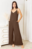 Soft Rayon Spaghetti Strap Tied Wide Leg Jumpsuit - 3 Color Options