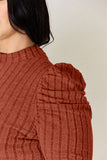 Ribbed Mock Neck Puff Sleeve Top - Multiple Colors Available