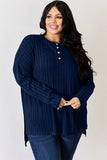 Ribbed Half Button Long Sleeve High-Low Top - Multiple Colors Available