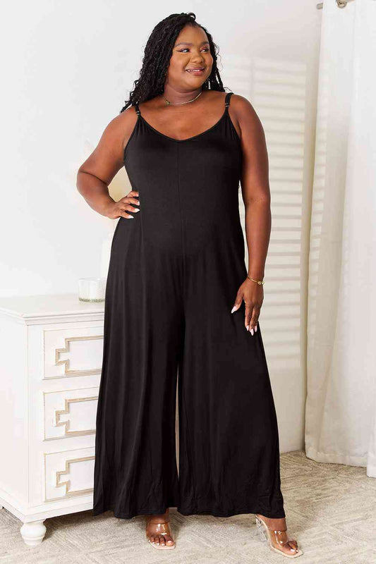 Soft Rayon Spaghetti Strap Tied Wide Leg Jumpsuit - 3 Color Options