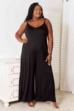 Soft Rayon Spaghetti Strap Tied Wide Leg Jumpsuit - 3 Color Options