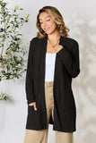 Ribbed Open Front Cardigan With Front Pockets - Color Options