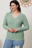 Ribbed V-Neck Long Sleeve Top - Multiple Colors Available