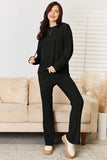 Ribbed Drawstring Hooded Top and Straight Pants Set - multiple colors