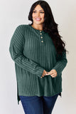 Ribbed Half Button Long Sleeve High-Low Top - Multiple Colors Available