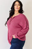 Ribbed Half Button Long Sleeve High-Low Top - Multiple Colors Available