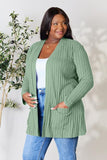 Ribbed Open Front Cardigan With Front Pockets - Color Options