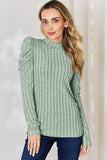 Ribbed Mock Neck Puff Sleeve Top - Multiple Colors Available