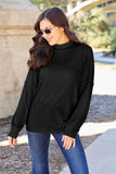 Ribbed Exposed Seam Mock Neck Knit Top - Multiple color options