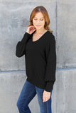 V-Neck Lantern Sleeve Blouse - multiple color options