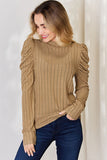 Ribbed Mock Neck Puff Sleeve Top - Multiple Colors Available