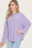 Ribbed Round Neck Long Sleeve Top - Multiple Color Options